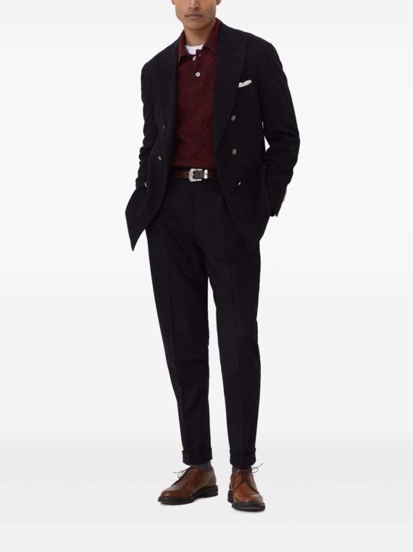 Brunello Cucinelli Burgundy Polo Collar Sweater With Speckled Texture