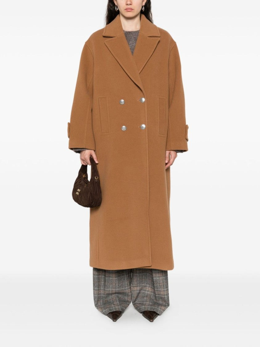 Pinko Double-Breasted Brown Wool Blend Coat