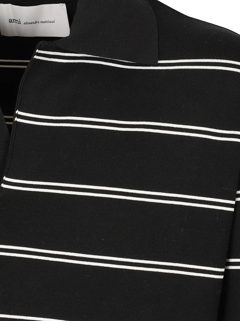 Ami Paris Boxy-Cut T-Shirt With Classic Collar And Embroidered Detail