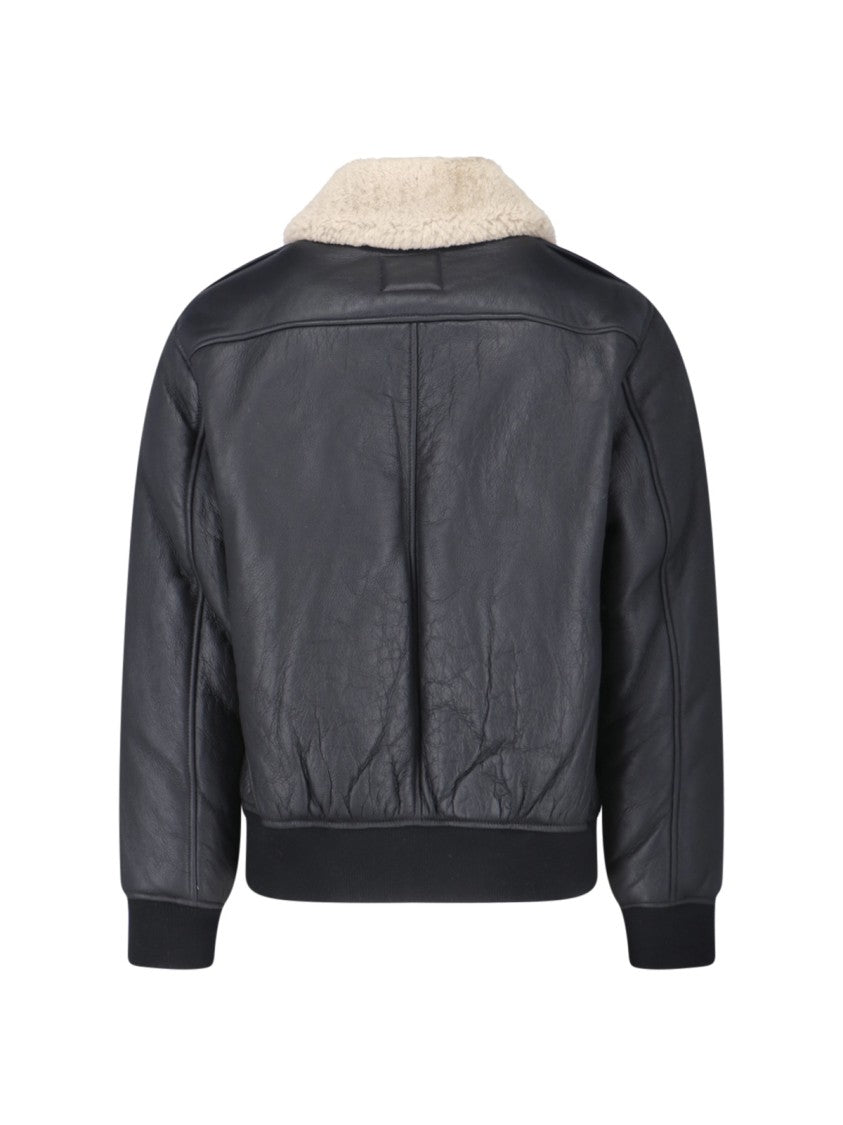 Calvin Klein Shearling-Collar Leather Jacket – Black