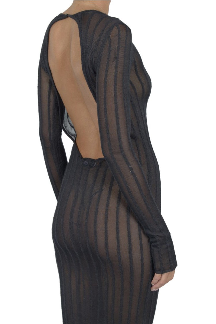 The Attico Black Sheer Striped Viscose-Blend Maxi Dress