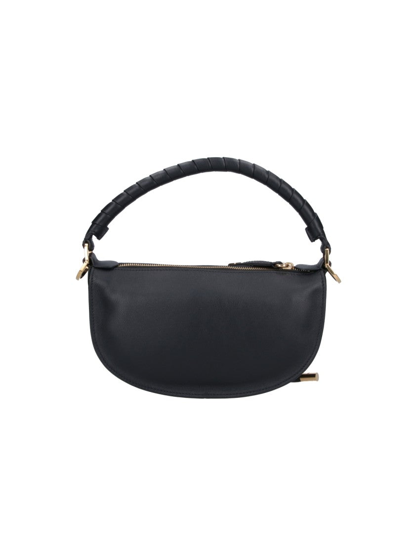 Chloé Crescent-Shaped Handbag With Curved Stitching And Gold-Tone Accents