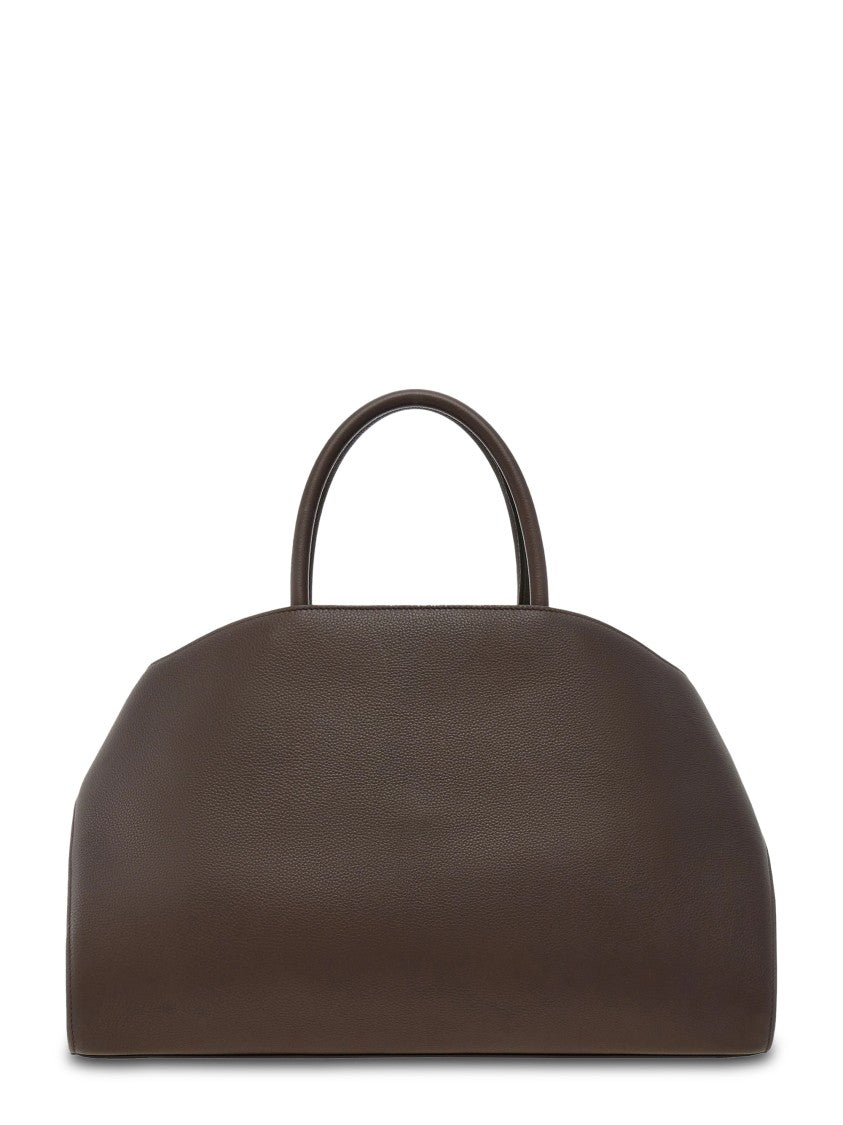 Ferragamo Structured Calf Leather Bag In Dark Brown