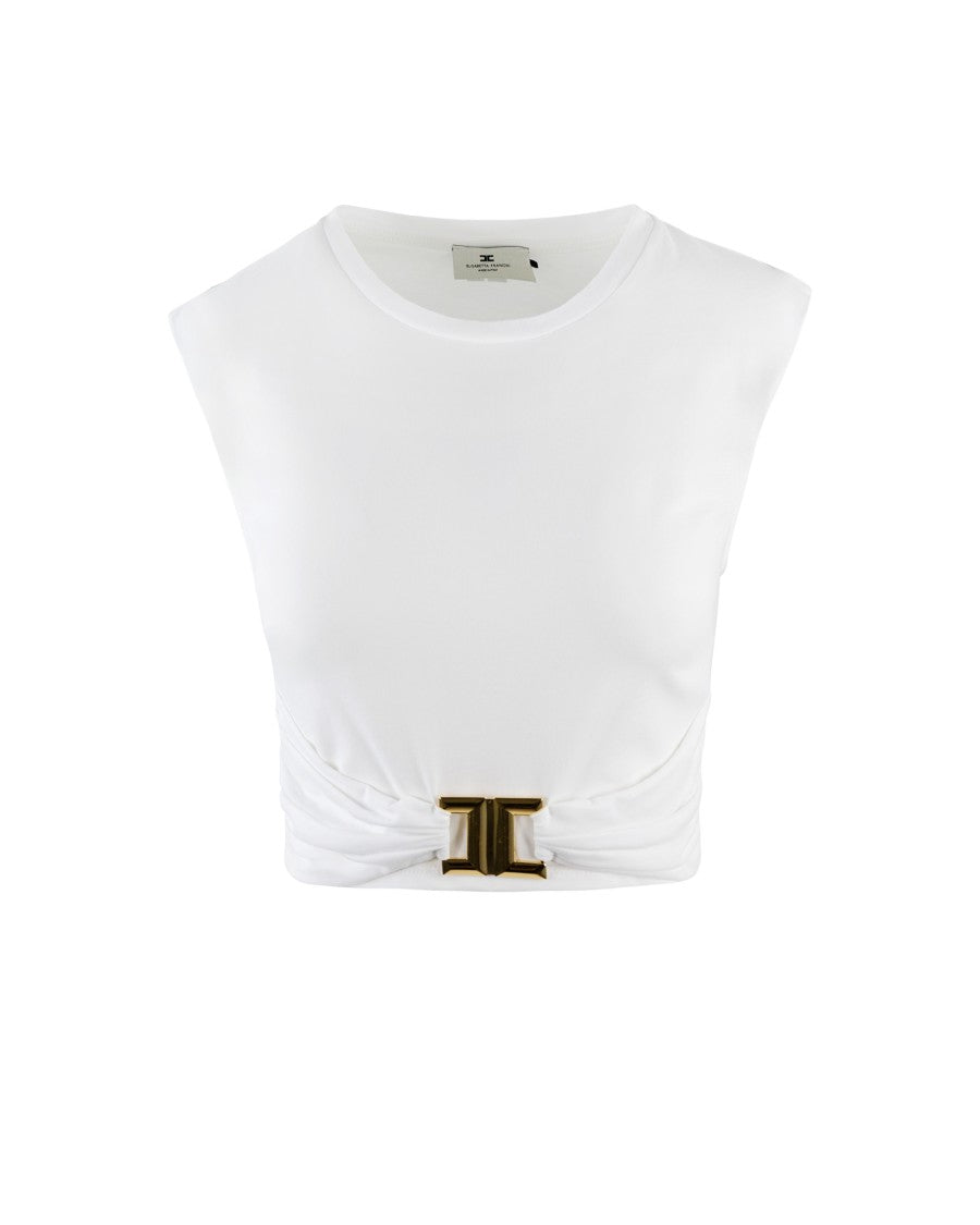 Elisabetta Franchi Cotton Jersey T-Shirt With White Jewel Logo