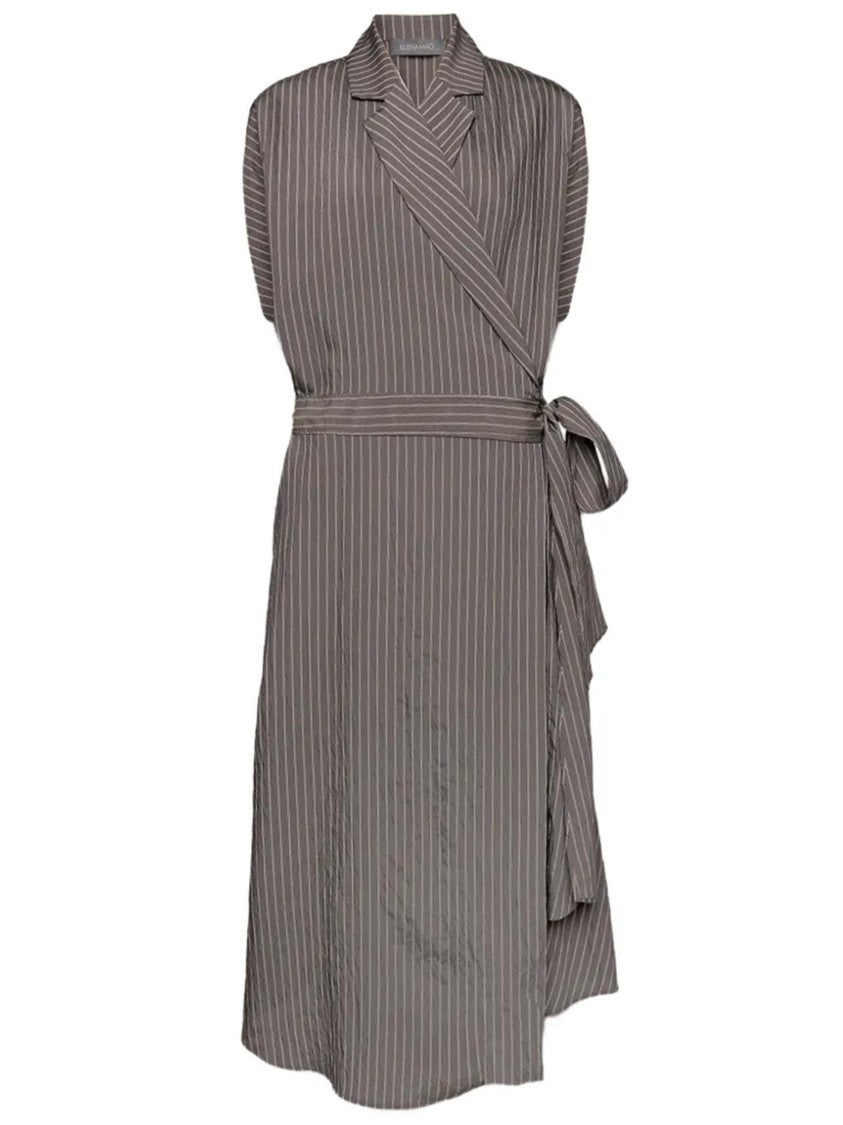 Elena Miro` Wrap Midi Pinstripe Pattern Belted Dress