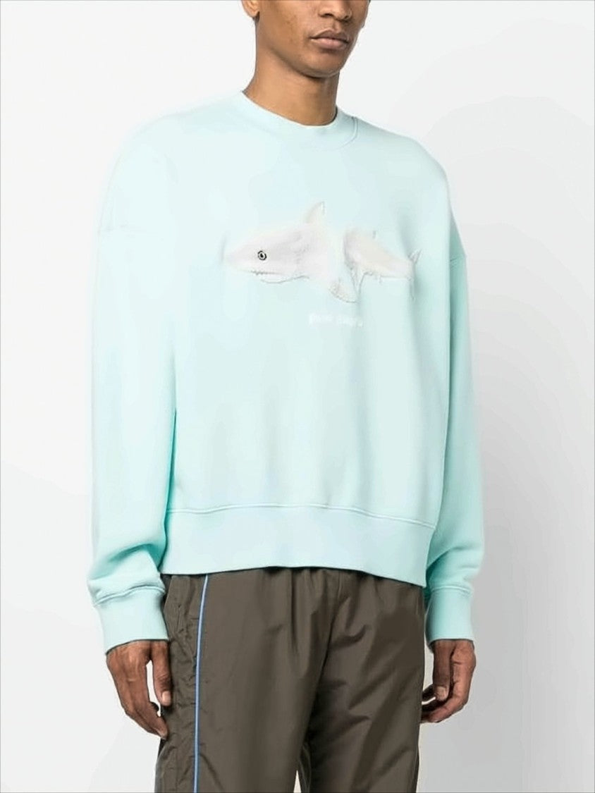 Palm Angels Relaxed Fit Long-Sleeve Sweatshirt With Textured Shark Graphic