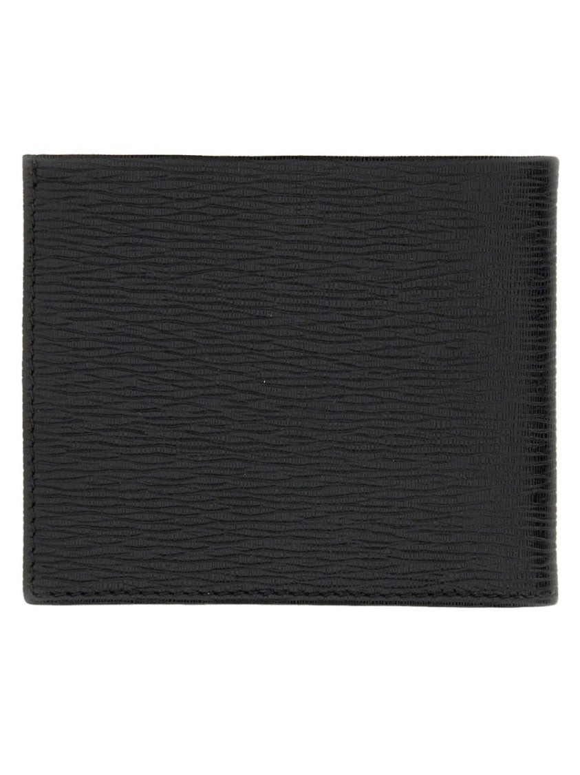 Ferragamo Gancini Bifold Textured Metallic Logo Leather Wallet