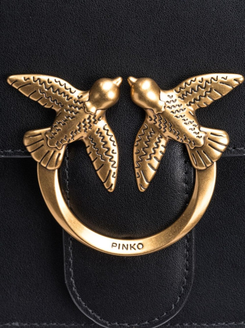 Pinko Structured Cow Leather Tote Bag With Bird Clasp Detail