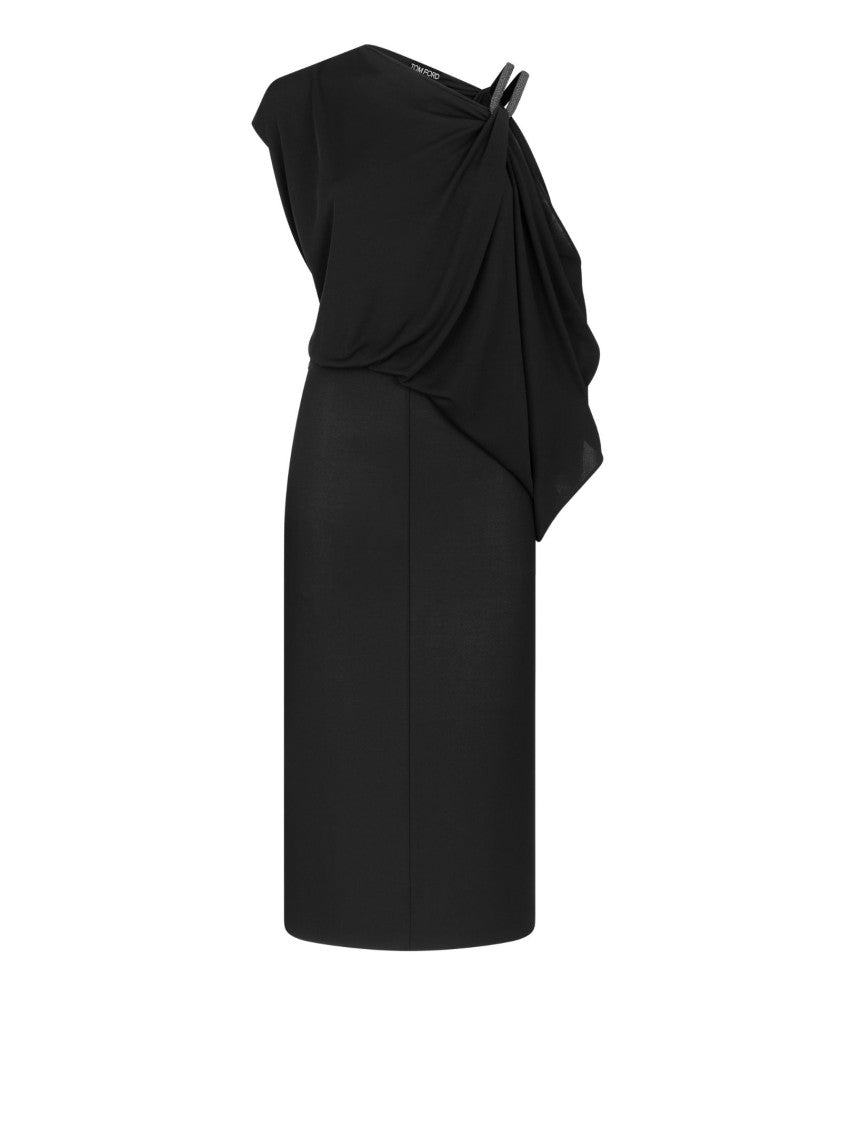 Tom Ford One-Shoulder Draped Evening Dress With Crystal Straps