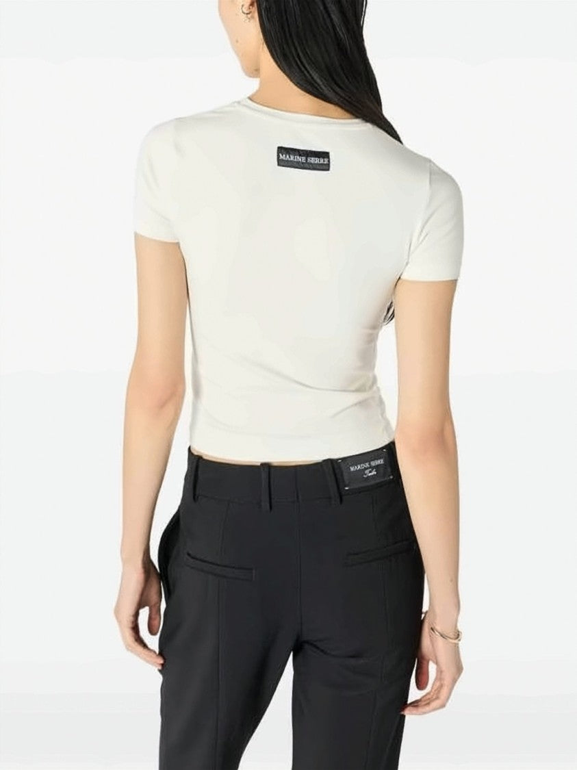 Marine Serre Short-Sleeve Top With Crescent Moon Pattern