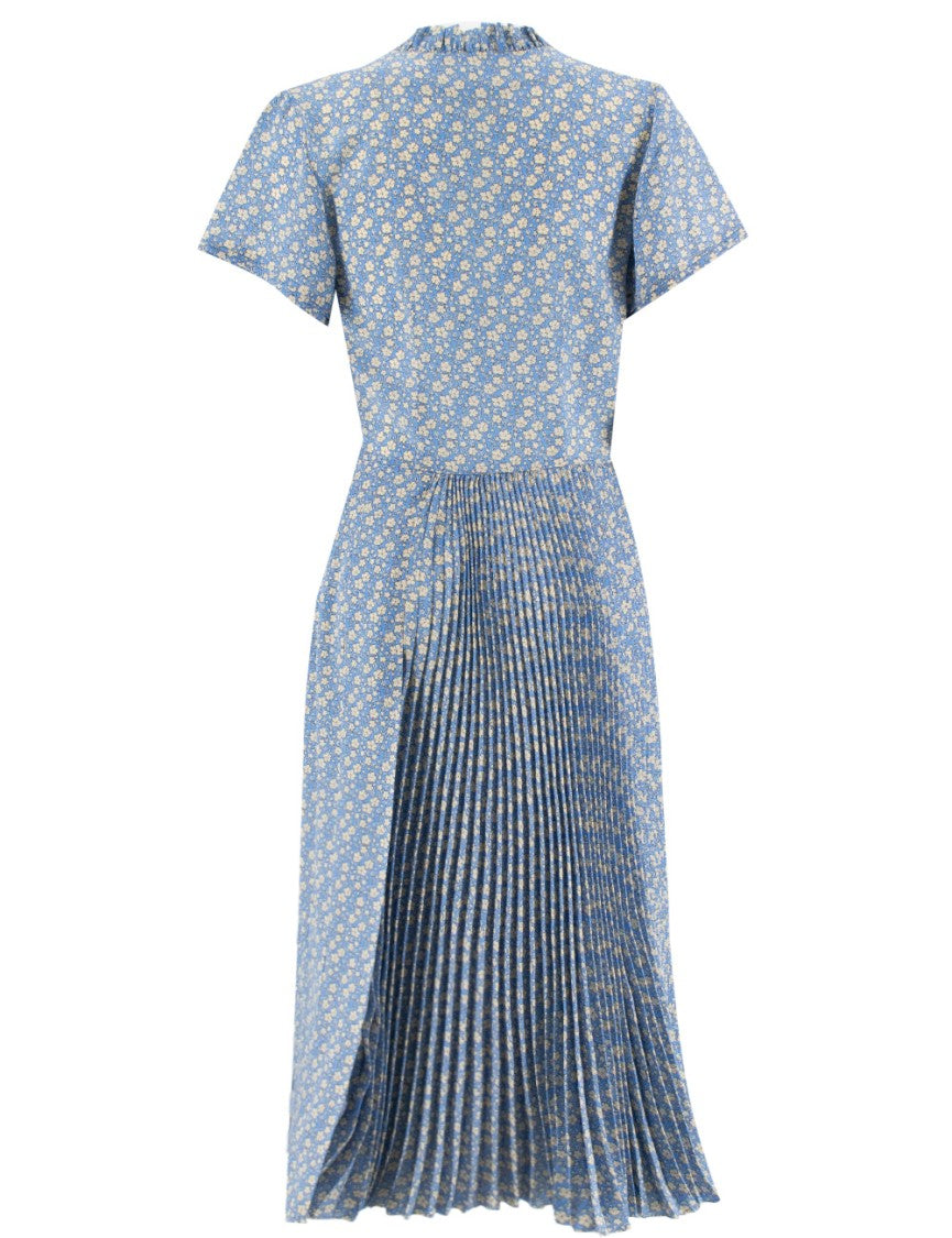 Ermanno Scervino Floral Pleated Midi Dress With Deep V-Neckline