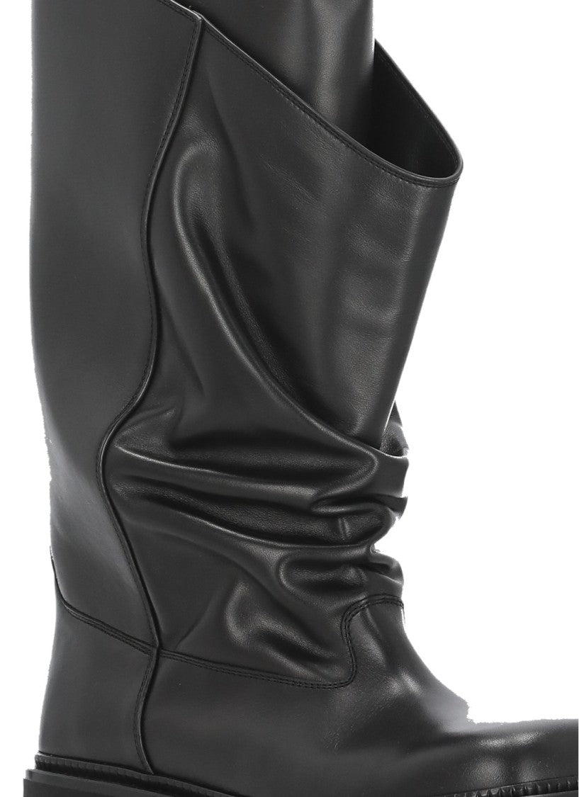 The Attico Black Square Toe Draped Leather Boots