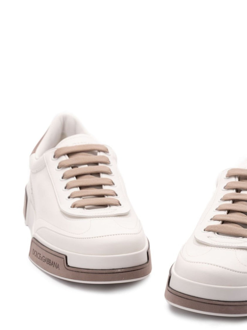 Dolce & Gabbana Light Beige Sneakers With Lace-Up Fastening