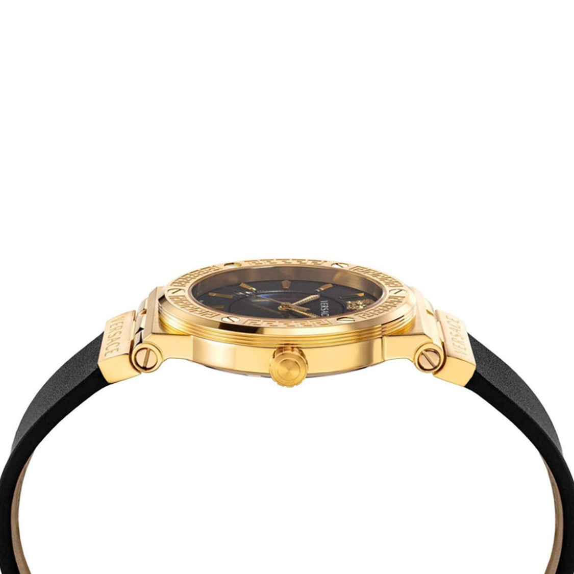 Versace Greca Logo Lady Watch With Gold-Colored Stainless Steel Case And Black Dial