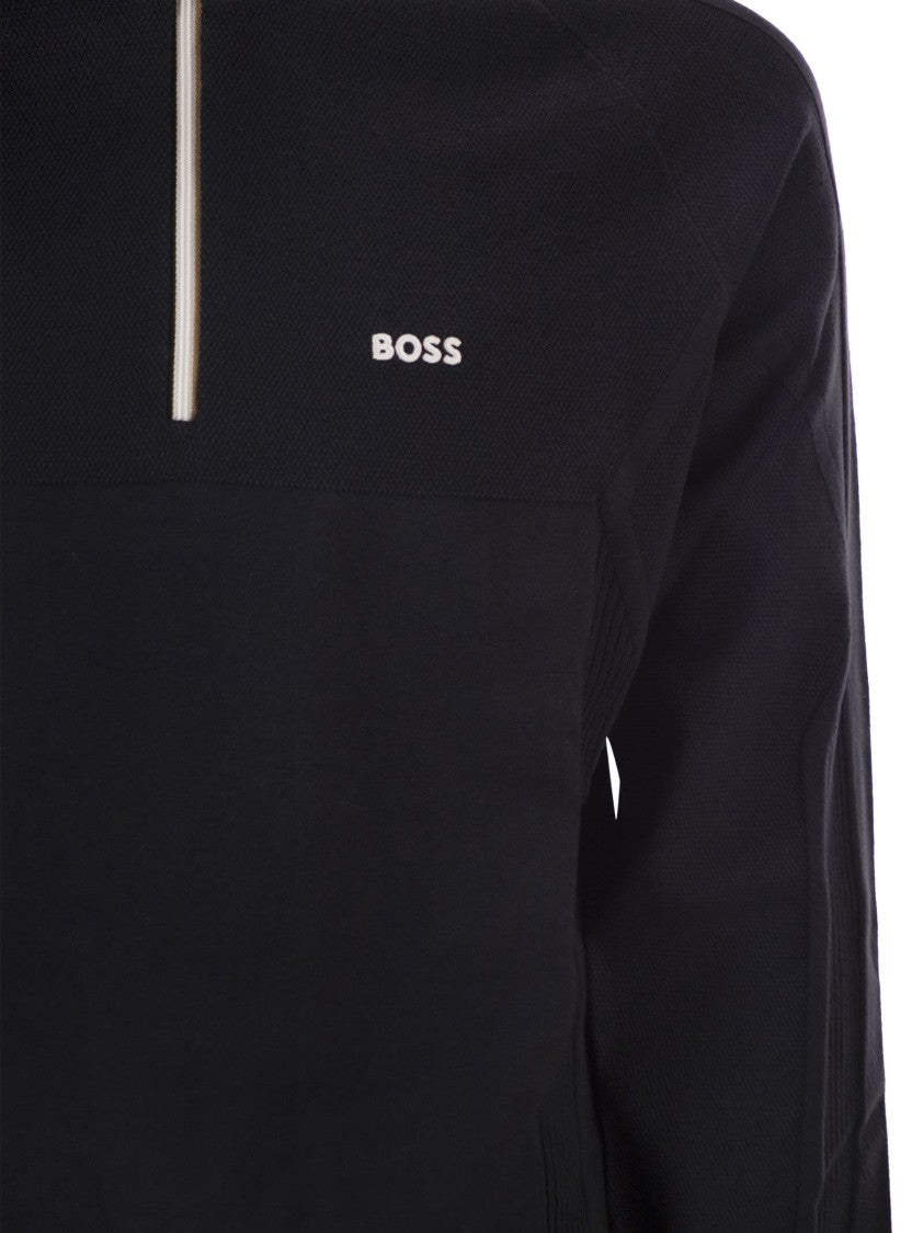 Boss Regular Fit Black Sweater With Technical Knitwork