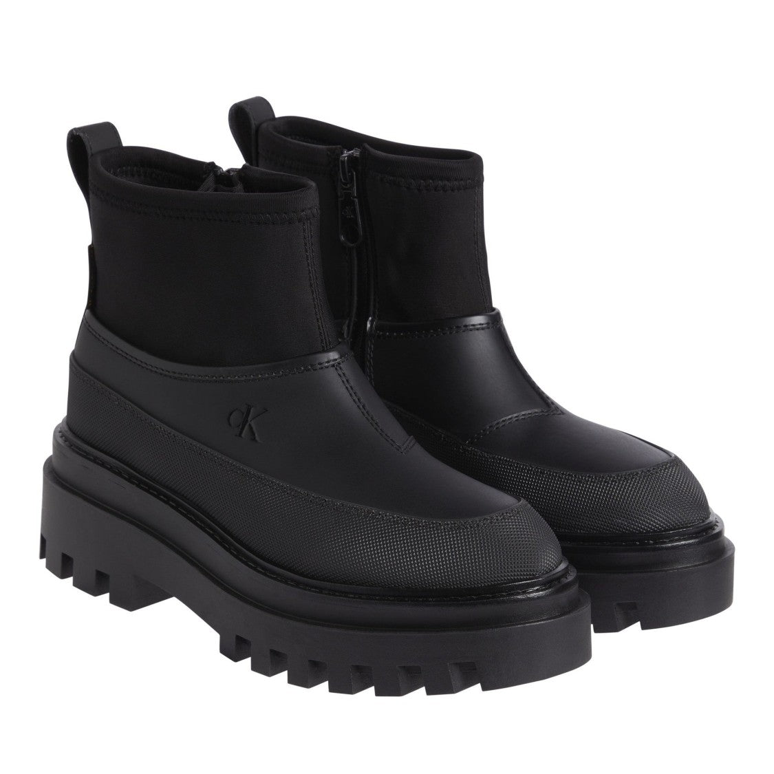 Calvin Klein Jeans Black Chunky Flatform Textured Upper Grip Sole Ankle Boots