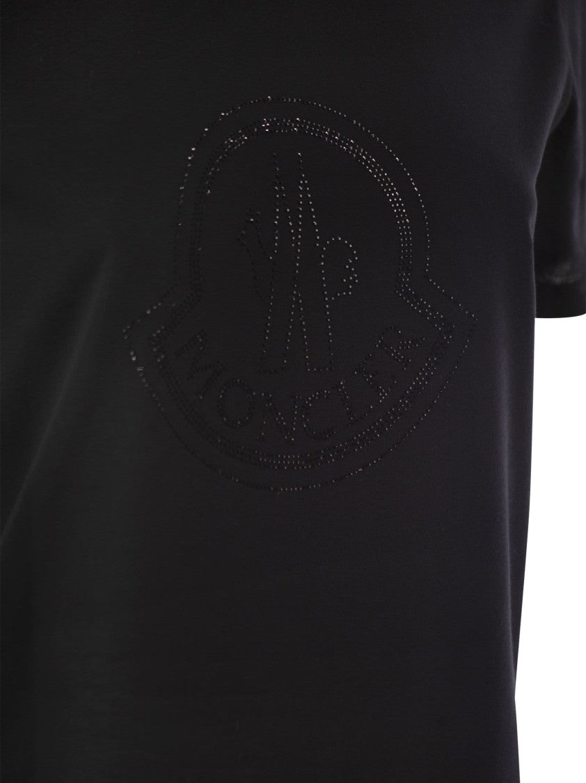 Moncler Cotton Jersey T-Shirt With Crystal Logo Accent