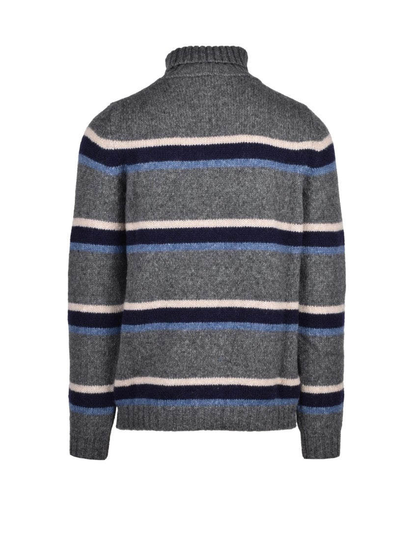 Alpha Studio Textured Knit High Neck Sweater With Ribbed Detailing