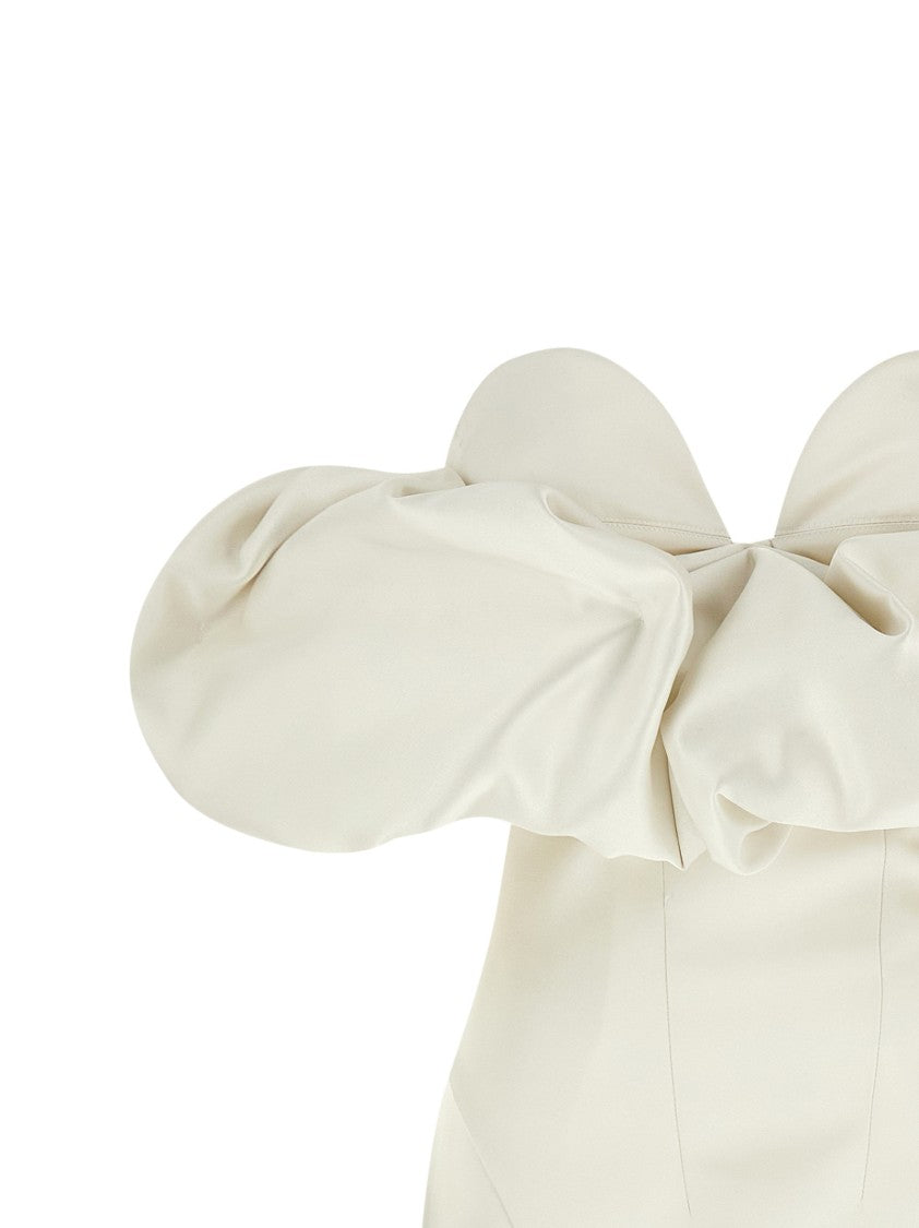 Elisabetta Franchi Satin Off-The-Shoulder Sheath Dress With Corset Detail
