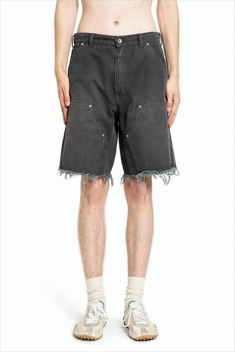 Maison Margiela Mid-Thigh Relaxed Fit Shorts With Distressed Hem And Utility Pockets
