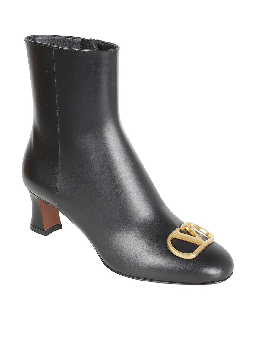 Valentino Garavani Smooth Leather Ankle Boots With Gold-Tone Logo Plaque