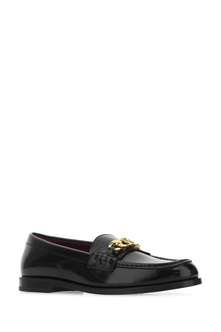 Valentino Garavani Black Leather Vlogo Chain Loafers