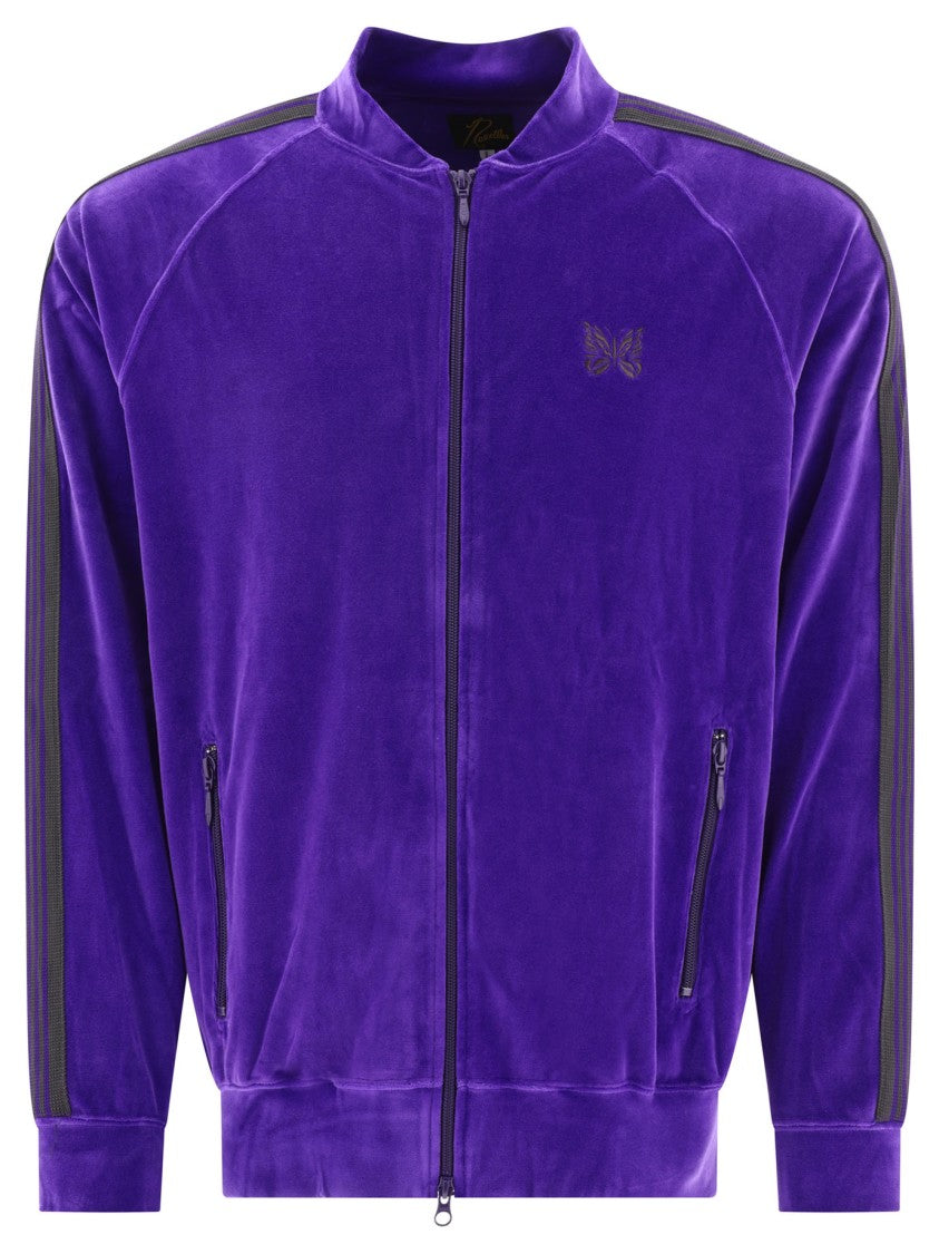 Needles Purple Velvet Sweatshirt With Zip Front