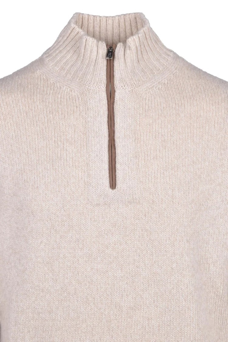 Fedeli Mock Neck Zip Sweater - Beige