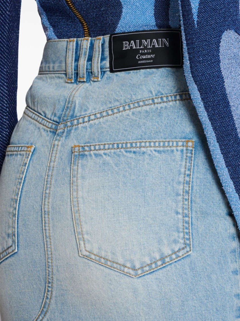 Balmain Washed Denim Midi Skirt