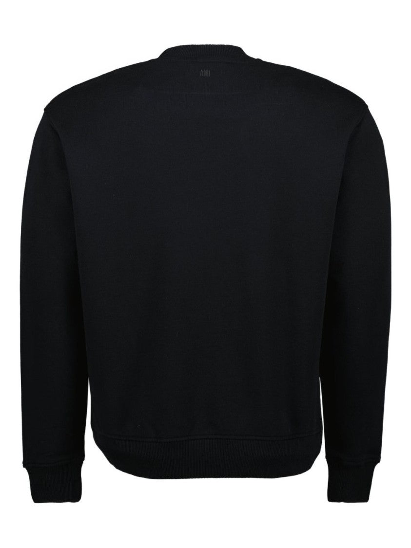 Ami Classic Black Sweater With Round Neckline And Emblem Detail