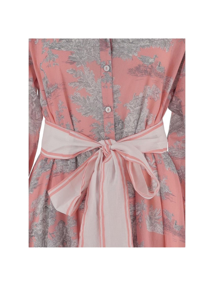 Pep's Cannes Floral-Print Cotton Midi Dress With Mandarin Collar And Ruffled Skirt