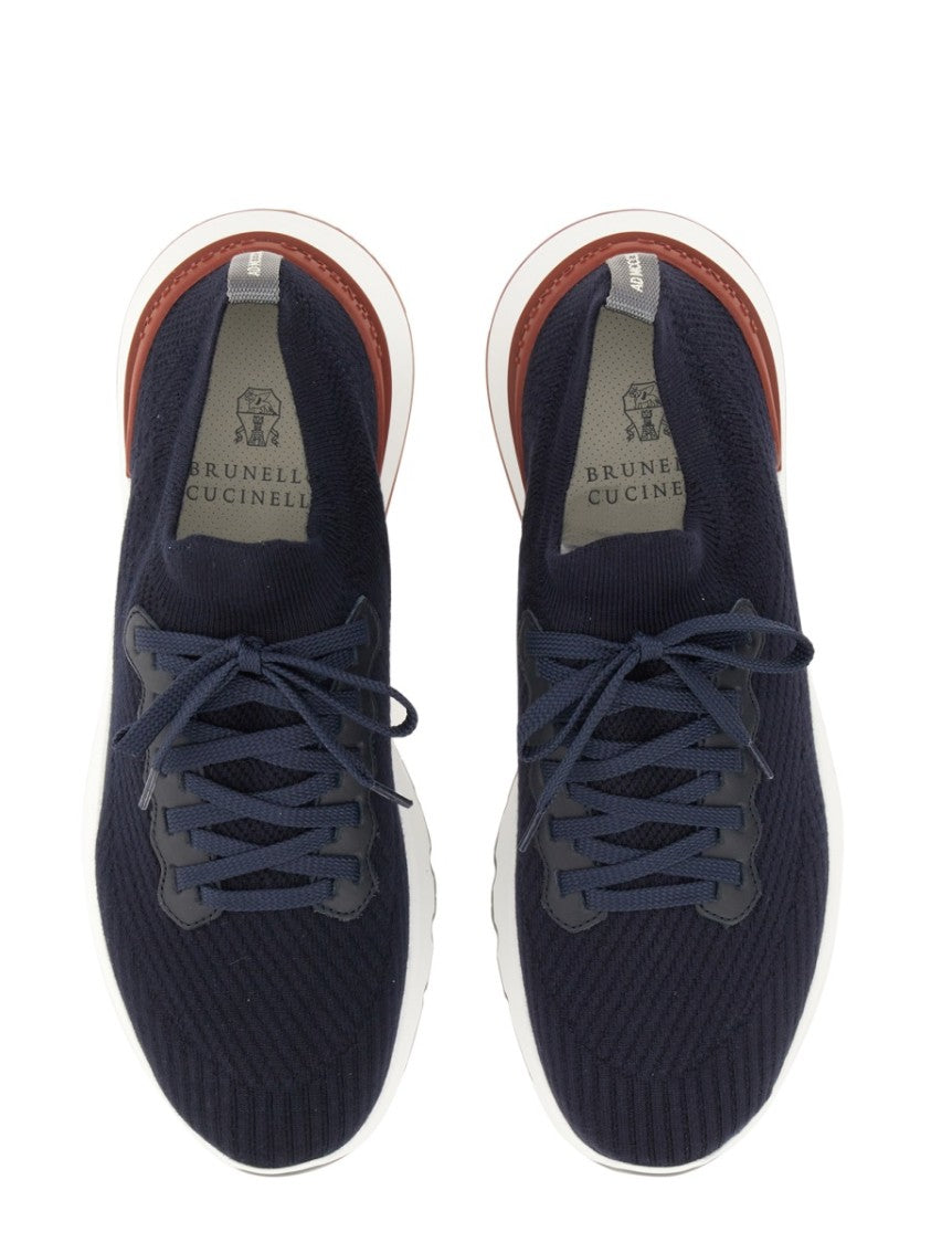 Brunello Cucinelli Knitted Blue Runner Sneakers With Cushioned Sole