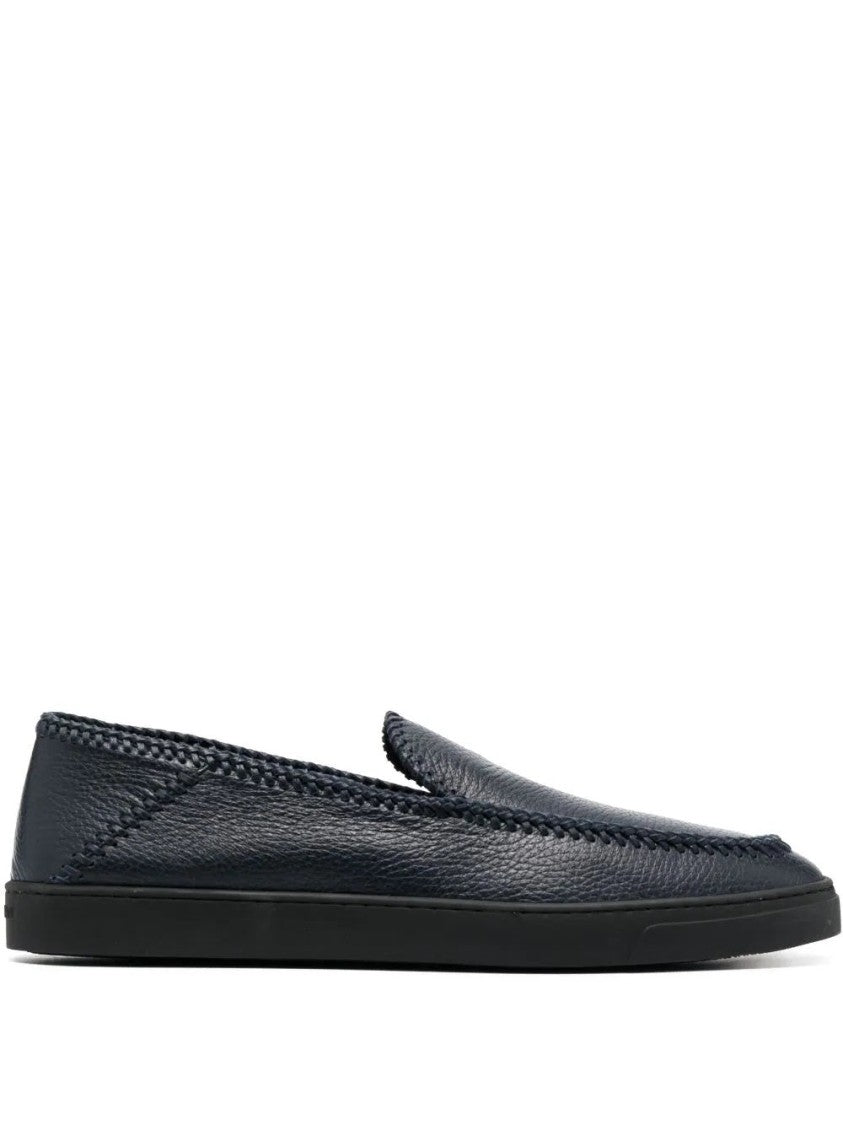 Giorgio Armani Textured Leather Flat Shoes With Rubber Sole