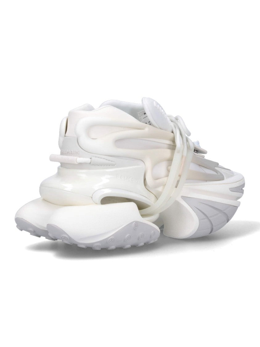 Balmain Sculptural White Sneakers With Integrated Lacing System