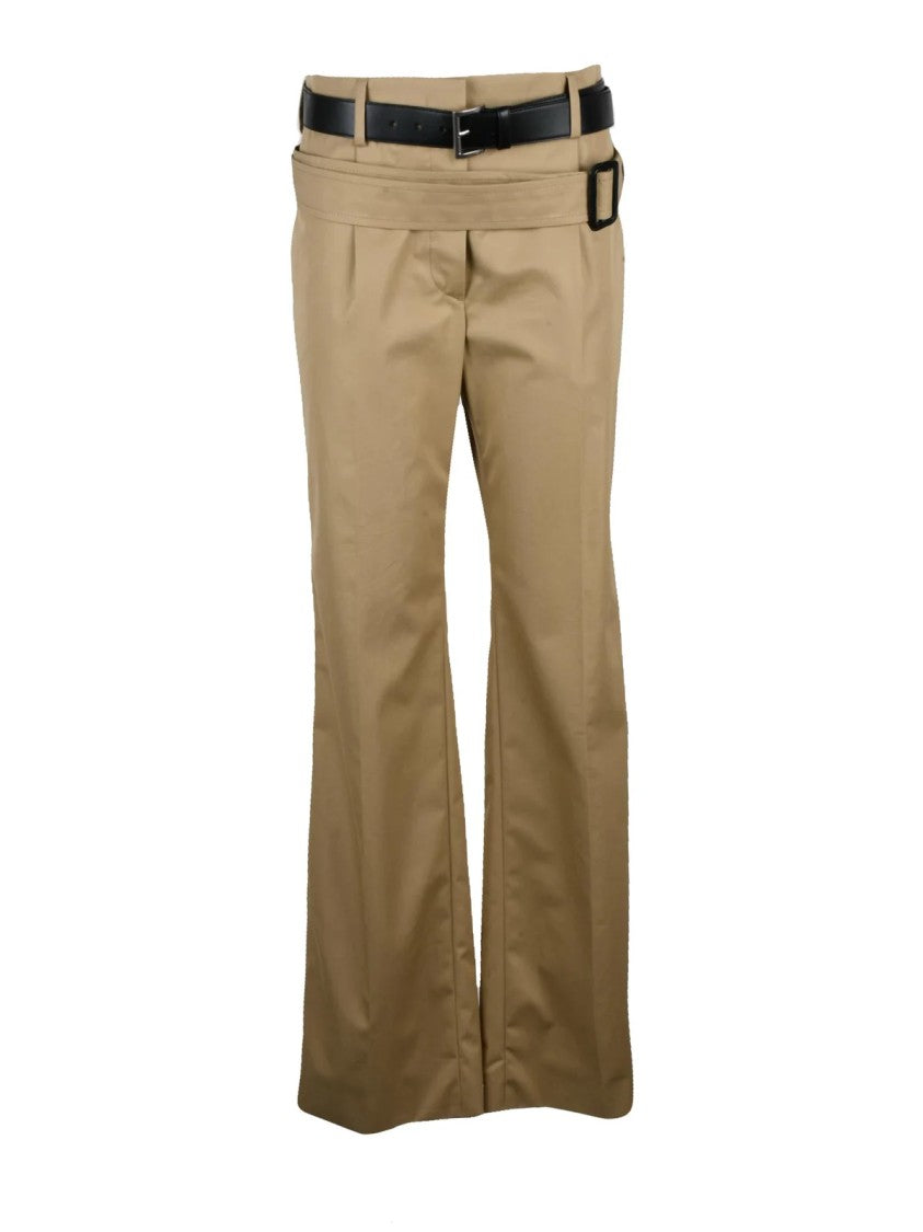 Prada High-Waist Wide-Leg Trousers With Pleats And Contrasting Belt