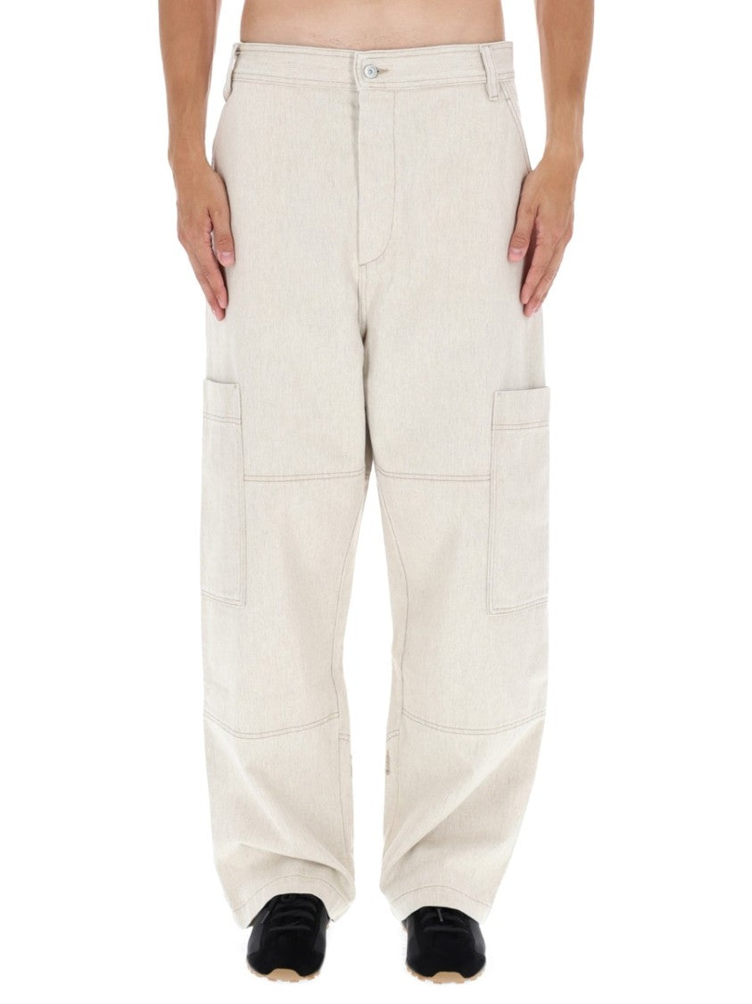 Jacquemus Relaxed Wide-Leg Beige Jeans With Utility Pockets