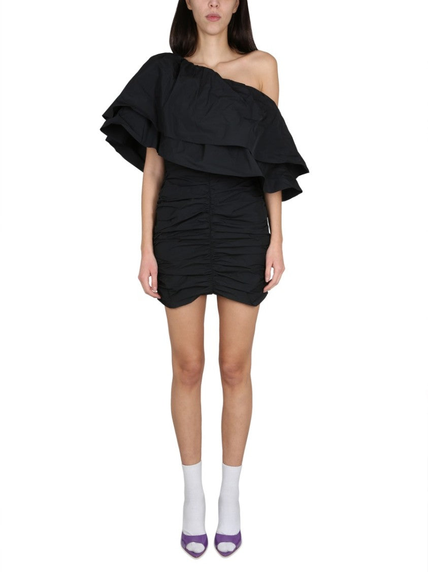 Rotate One-Shoulder Mini Dress With Ruffled Overlay