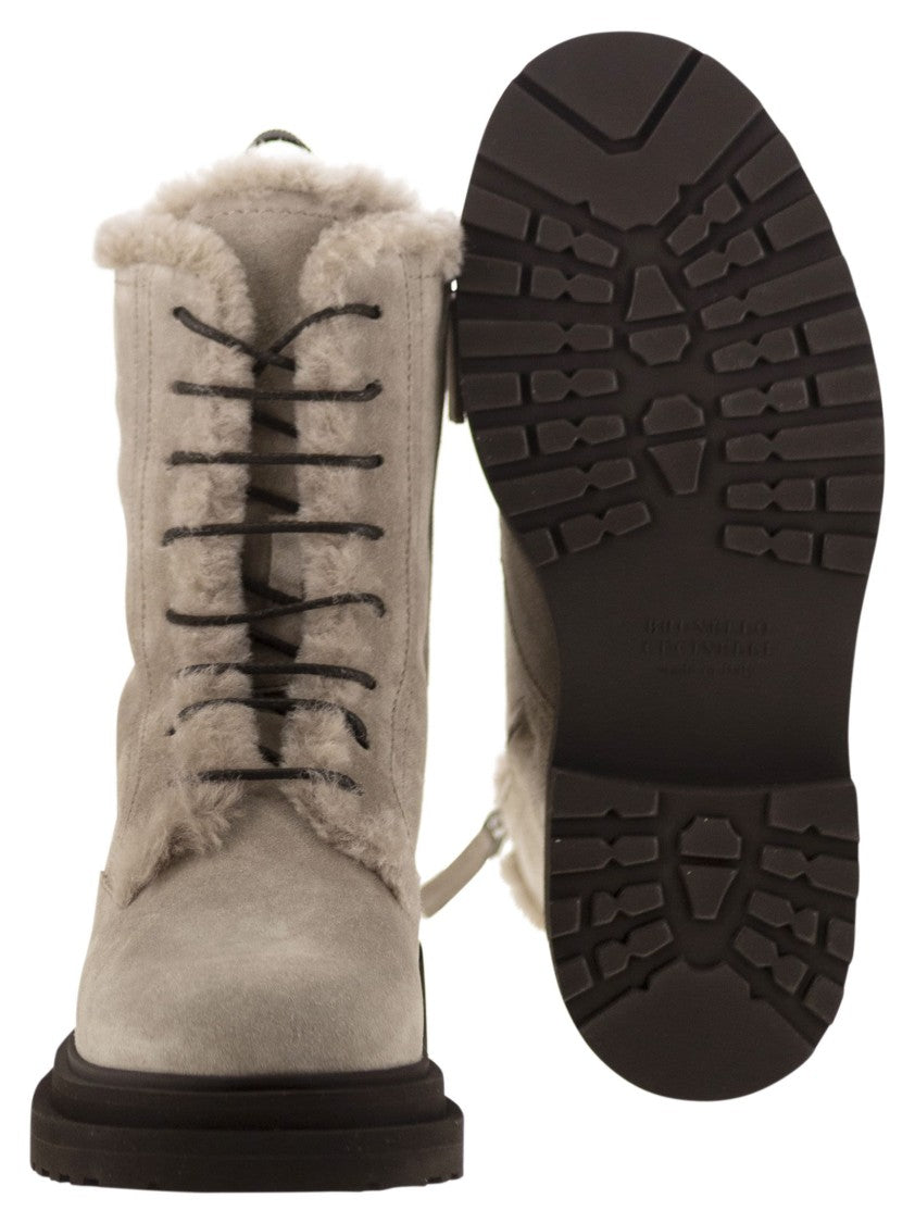 Brunello Cucinelli Suede Boot With Shearling Lining