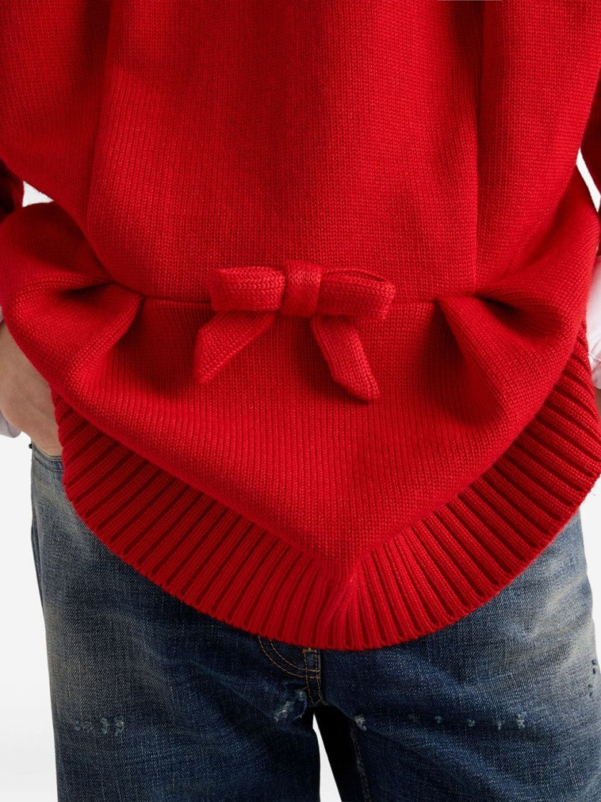 Prada Red Knit Sweater With Bow Detail
