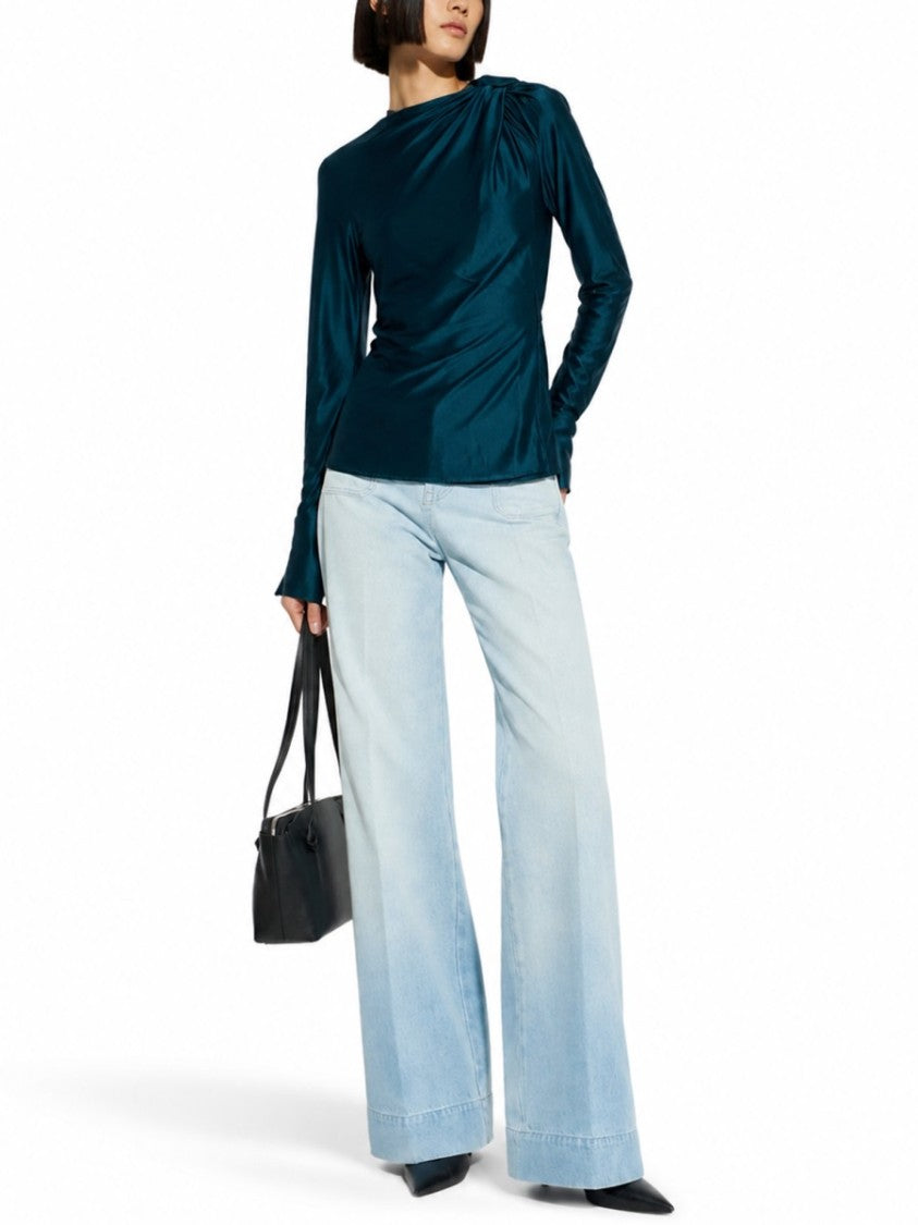 Victoria Beckham Draped Long-Sleeved Extended Cuffs Blouse