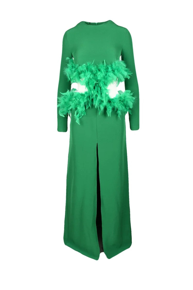 Valeria Mazza Green Feather Polyester Evening Dress