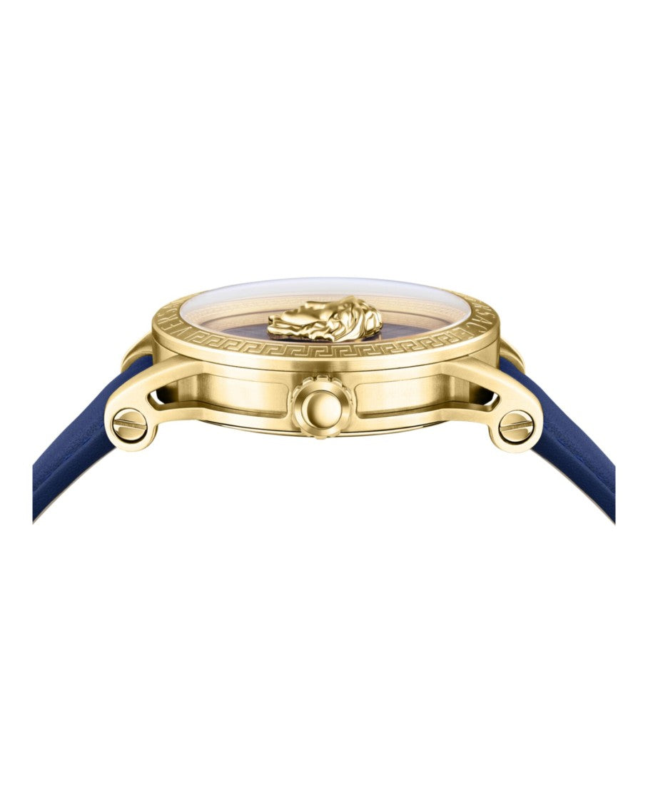 Versace V-Code Strap Watch With Blue Guilloche Dial