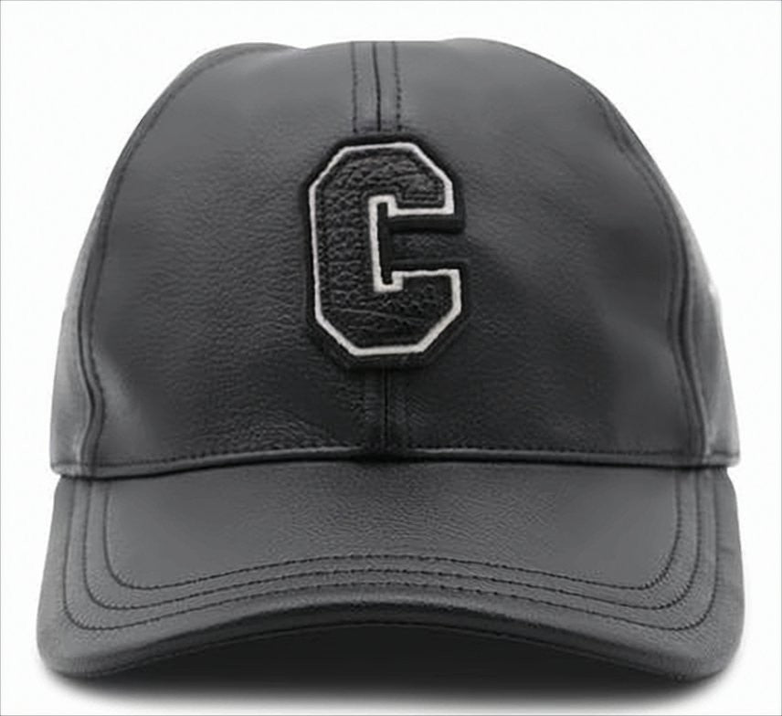 Celine Structured Black Leather Baseball Cap With Stitched Emblem