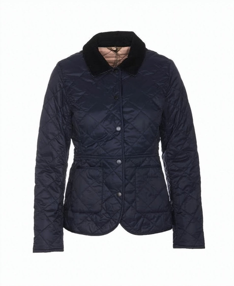Barbour Quilted Blue Jacket With Corduroy Collar