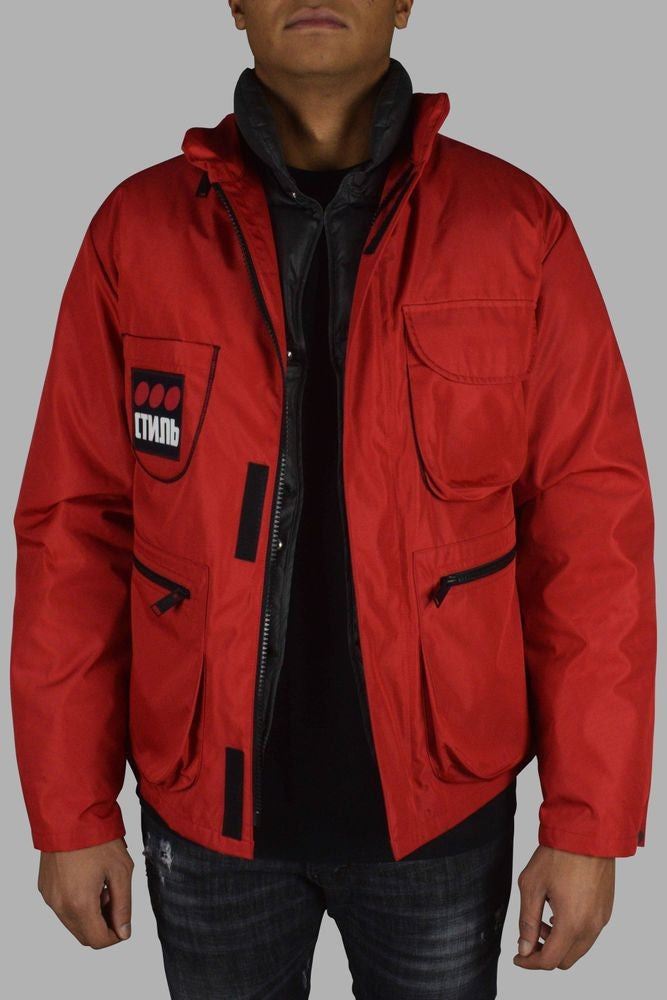 Heron Preston Red Down Jacket With Hidden Hood
