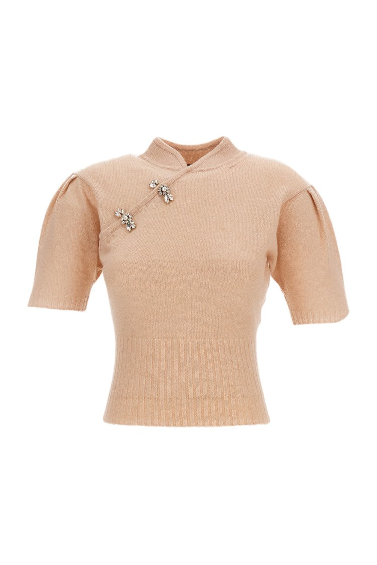 Simone Rocha Pink Mandarin Collar Puff Sleeve Cashmere Sweater