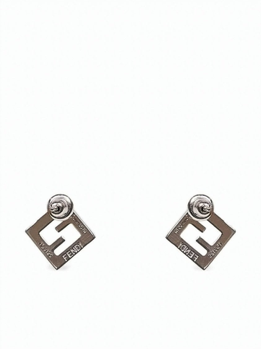 Fendi Geometric Silver-Tone Earrings With Crystal Accents