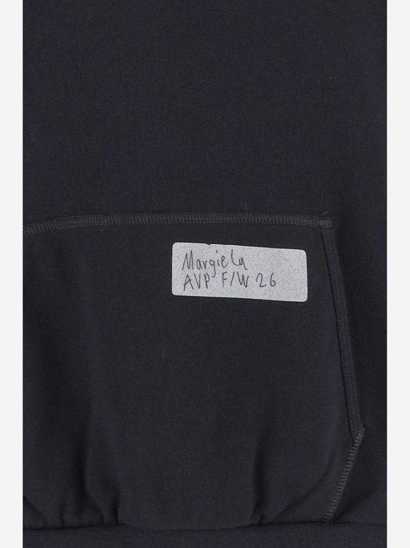 Maison Margiela Navy Cotton Hoodie With Logo Detailing And Kangaroo Pocket