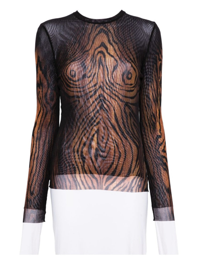 Jean Paul Gaultier Black Wood Print Long Sleeve Top