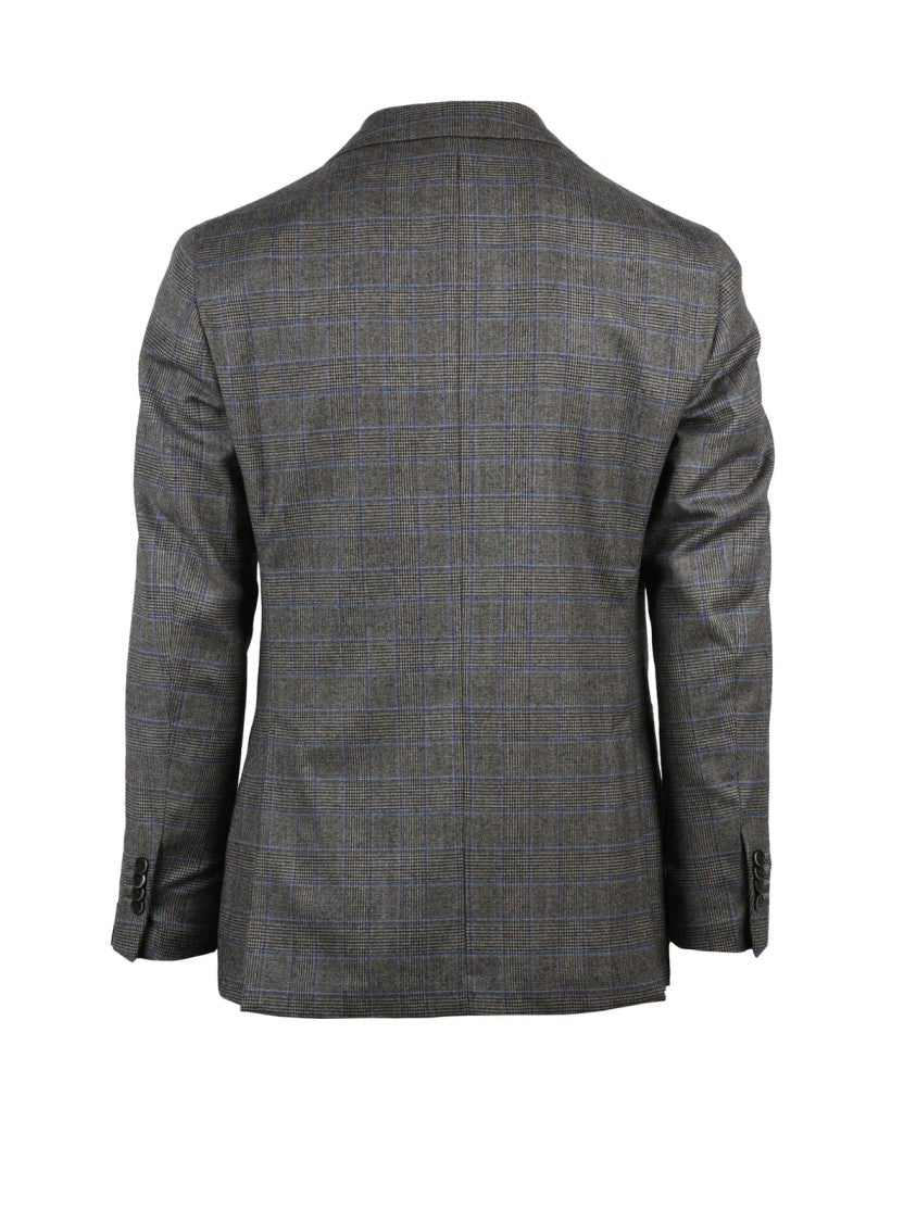 Luigi Bianchi Rounded Check Pattern Jacket In Beige With Blue Accents